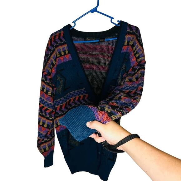 Vintage 80s/90s Michael Gerald Multicolor Geometric Cardigan Sweater Size Small - Picture 5 of 10